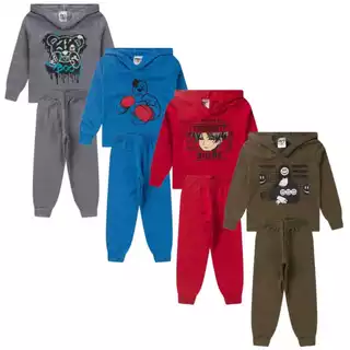 Kit 3 Conjuntos Moletom Capuz Masculino Infantil Menino roupa inverno frio com touca são 3 calças e 3 conjunto tamanho 1 2 3 4 6 8