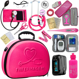 Kit Enfermagem Esfigmomanômetro Esfigmomanometro Aneroide Aparelho Pressão Pressao Estetoscópio Estetoscopio Rappaport Duplo Maleta Completo Técnico Tecnico Enfermeiro Enfermeira