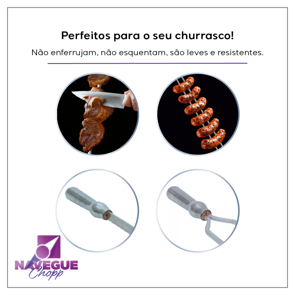 Conjunto 10 Espetos de Churrasco - 5 Duplos e 5 Espadas, Cabo Revestido