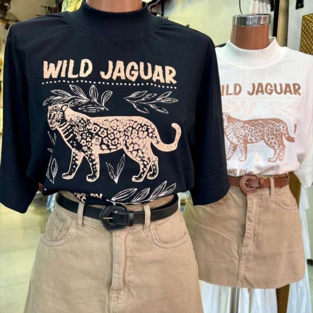 Blusa Gola Alta Basica Algodao Feminina Estampada Jaguar 100% Algodao