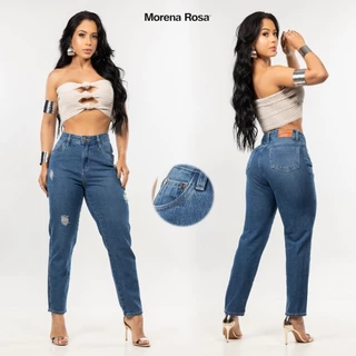 Calça feminina jeans modelagem mom 100% algodão premium