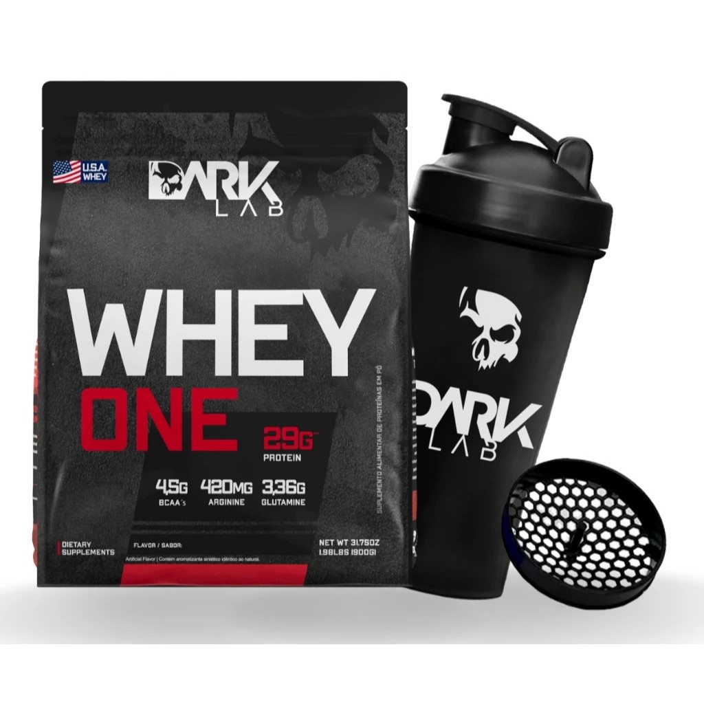 Whey Protein One Refil 900 + Coqueteleira Caveira 700ml - Dark Lab