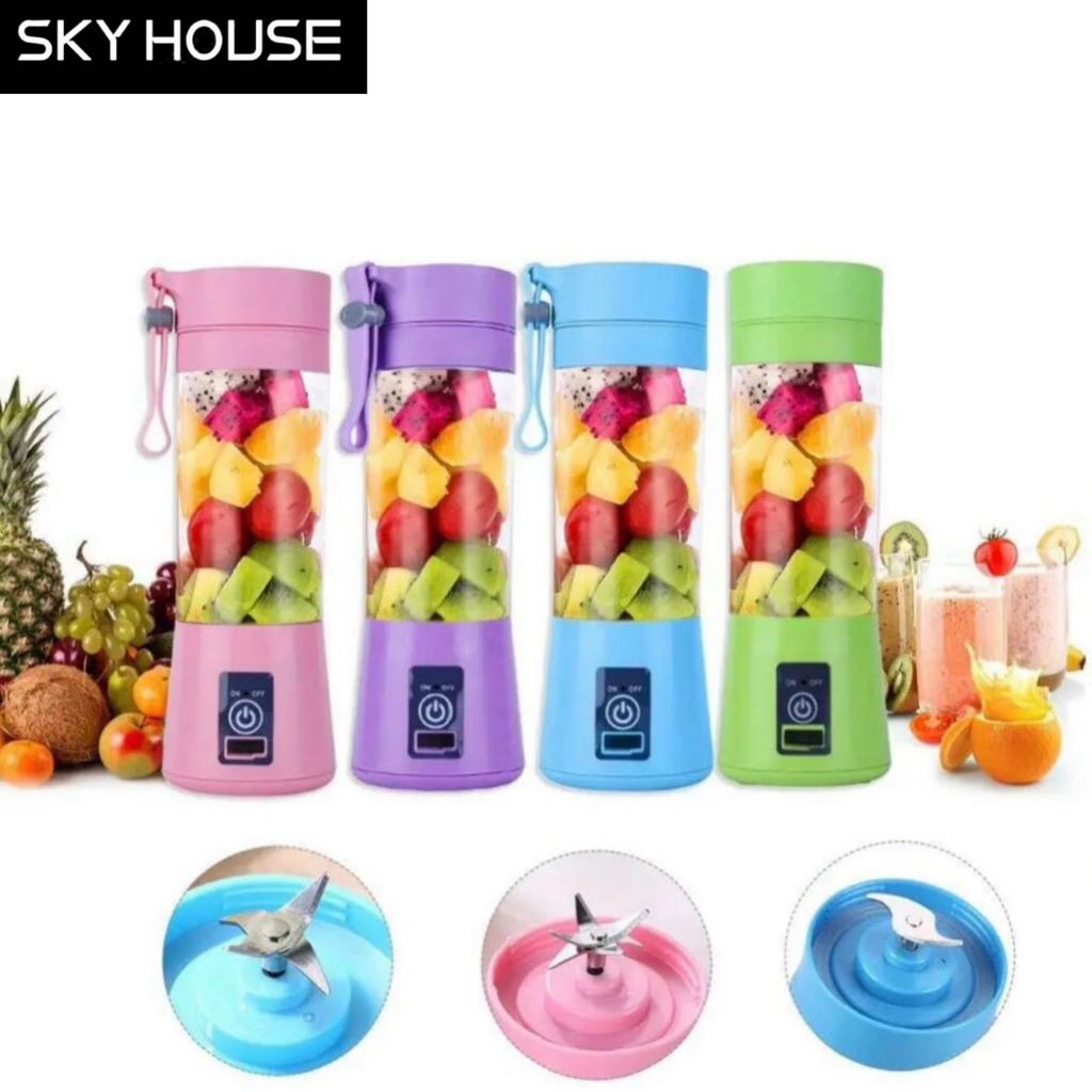 Copo Caneca Liquidificador Mini Juicer 420ml com 6 laminas com tampa e canudo Recarregavel Portatil