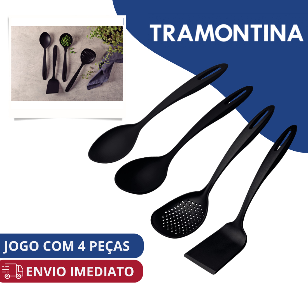 Jogo De Utensílios 4 Peças Ability Tramontina Nylon Preto De Cozinha