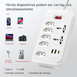 Tomada de alimentação 4USB + 4NIT 2500W 2M BM-A197 2500W