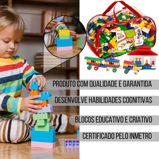 1000 Peças Brinquedo Blocos de Montar Pedagogico Infantil Rodinhas Educação Criatividade e Diversão