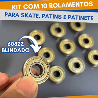 Kit 10 Rolamentos 608Zz Blindado Para Skate, Patins, Longboard e Patinete