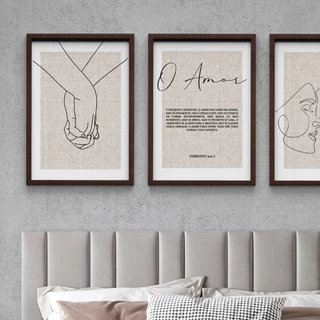 Kit 3 Quadros Coríntios 13:4-7 Conexão Laços Mãos Amor Casal