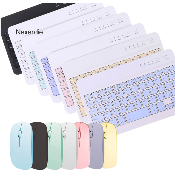 Kit Teclado e Mouse Sem Fio Bluetooth Colorido Macaron Para PC iPad Tablet Notebook