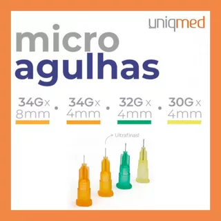 Agulhas de Lebel - Microagulhas Uniqmed 30GX4mm / 32GX4mm / 34GX4mm - Pacote com 10 unidades