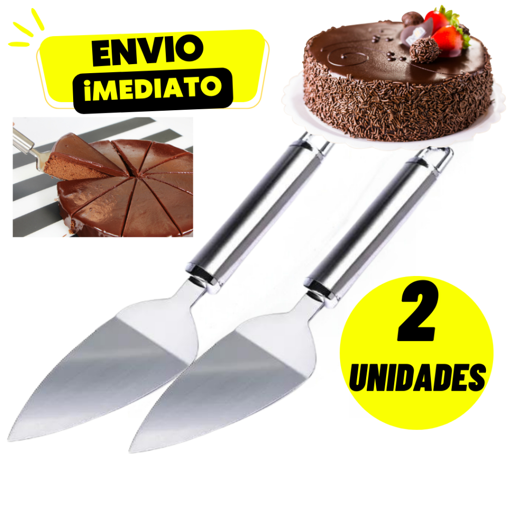 Kit 02 Espátula Para Cortar Bolo Torta e Pães de Aço Inox Com Serra