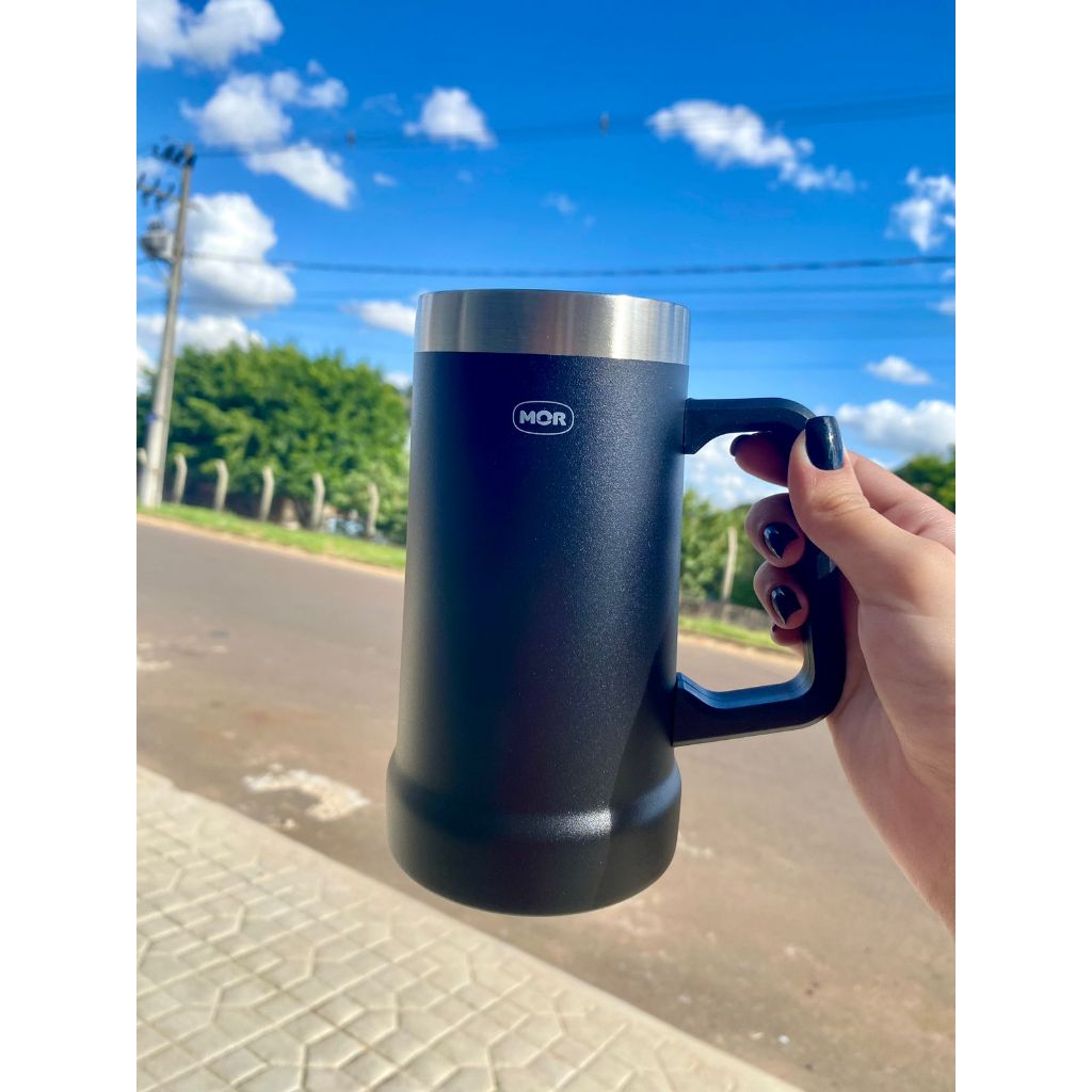 Caneca Térmica Mor Para Cerveja 500 ML Lançamento Preto Verde e Cinza