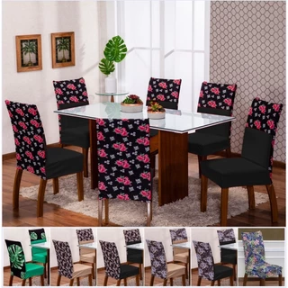 Capas de Cadeira 6 Lugares Mesa de Jantar com Elástico Estampas Modernas Malha Gel
