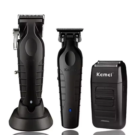 03 Máquinas Profissionais Kemei Original Maquina Corte Kemei KM 2296 Maquina Acabamento KM 2299 Kemei Shaver KM 1102
