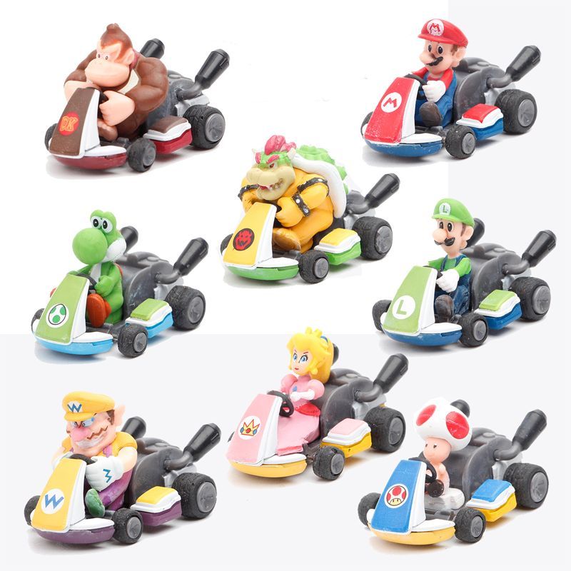 12pcs Super Mario Bros Kart Pull Back Car Action Figura Brinquedos Infantis