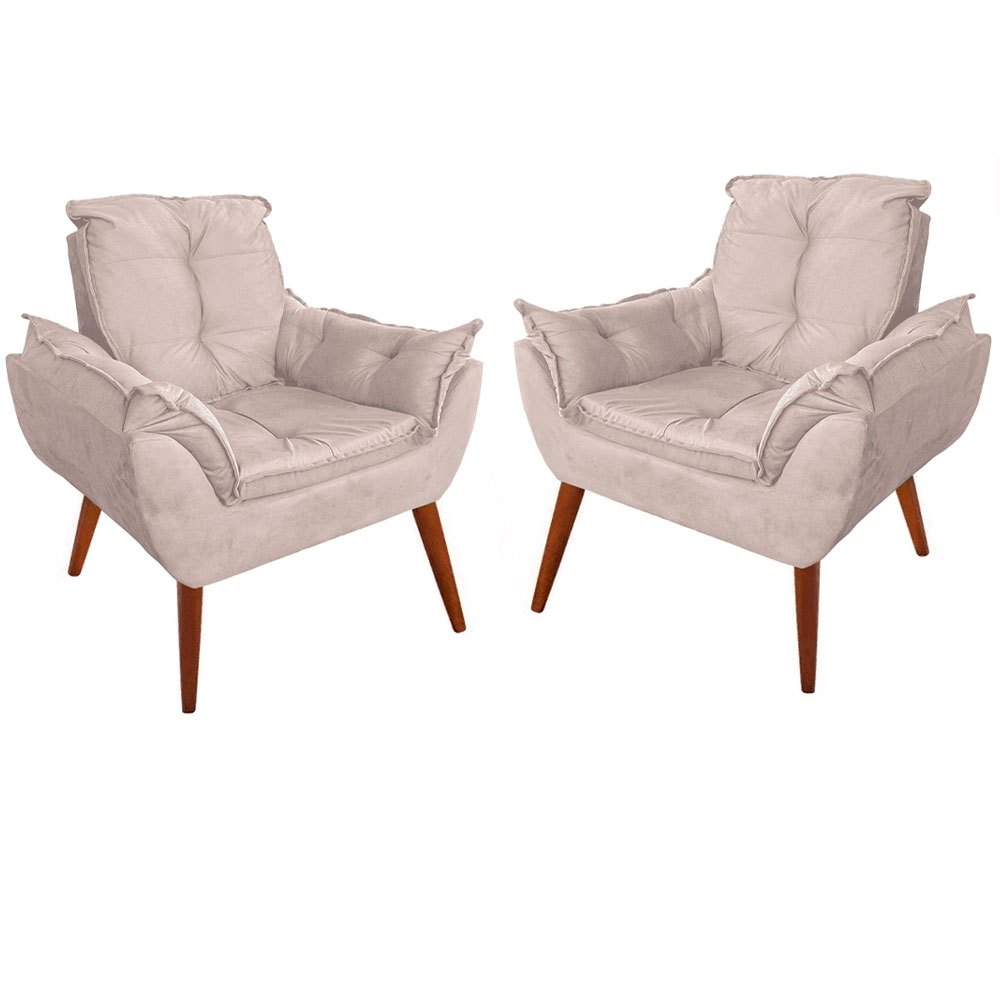 Kit 2 Poltronas Opalla Decorativa Sala Quarto Suede Cores