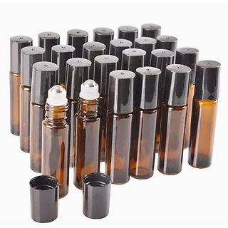 50 FRASCOS ROLLON 10ML PREMIUM VIDRO GROSSO ESFERA AÇO TAMPA PRETA
