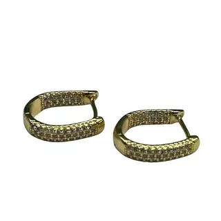 Brinco semijóia Argola Oval Cravejadao Zirconia Banhado