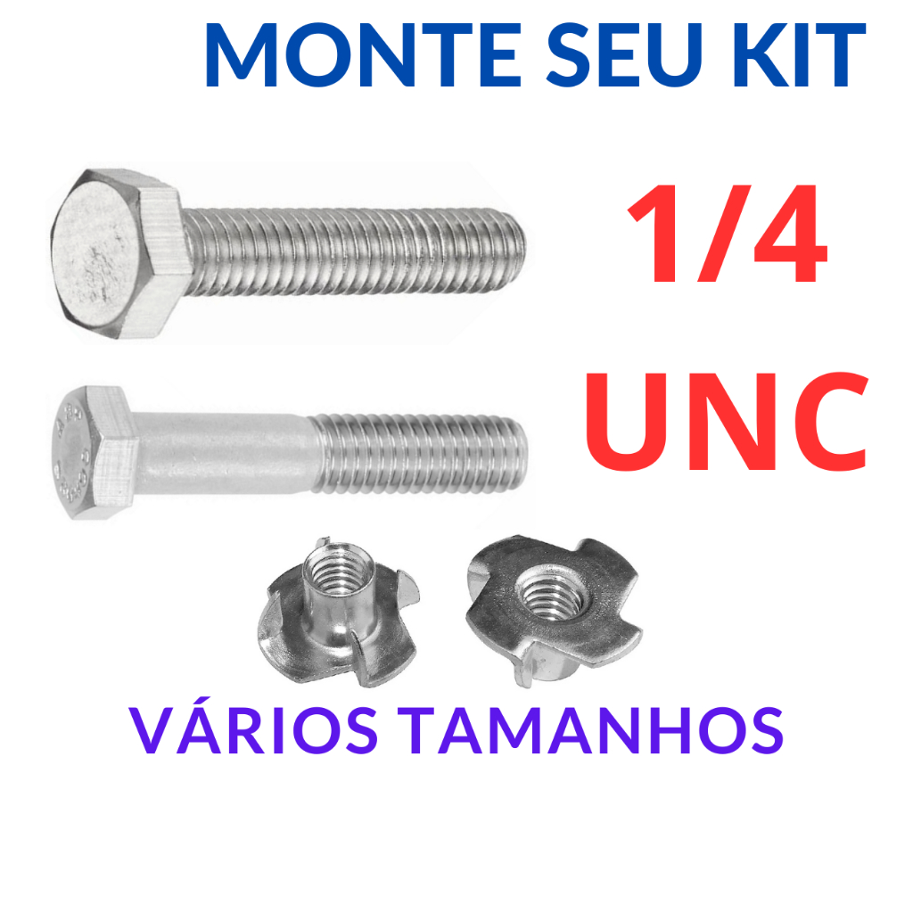Kit Parafuso com porca garra (Chave 11) Rosca 1/4 UNC - Sextavado ...
