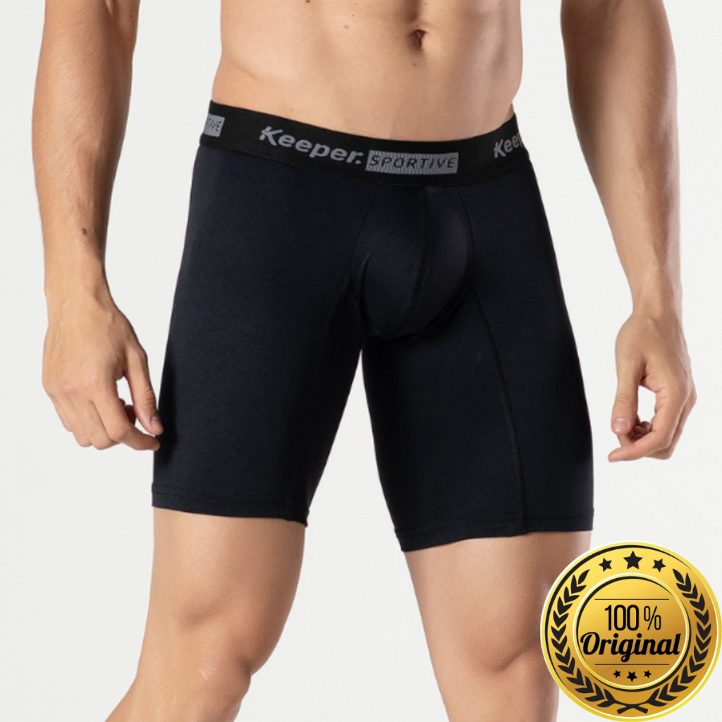 Cueca Boxer Long Leg Preta Bermuda Microfibra Antiassadura Box Keeper