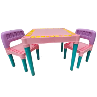 Mesinha Educativa Menina RosaTiffany ORIGINAL C/ 2 Cadeiras 50cm - Letras Do Alfabeto e Números Encaixáveis Suporta 30kg Certificado Inmetro