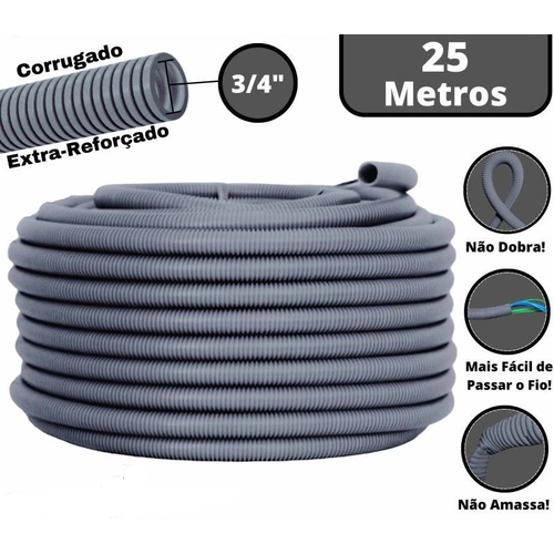 Conduite Corrugado Flexível Cinza 3/4 25 Metros Reforçado Alta ...