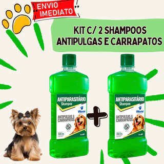 Kit c/ 2 unidades Shampoos antipulgas e carrapatos dugs, world. 500ml.