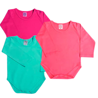 Kit 3 body Liso Infantil manga longa 1 2 3 4 Anos Liso Tecido Leve- Envio Rápido