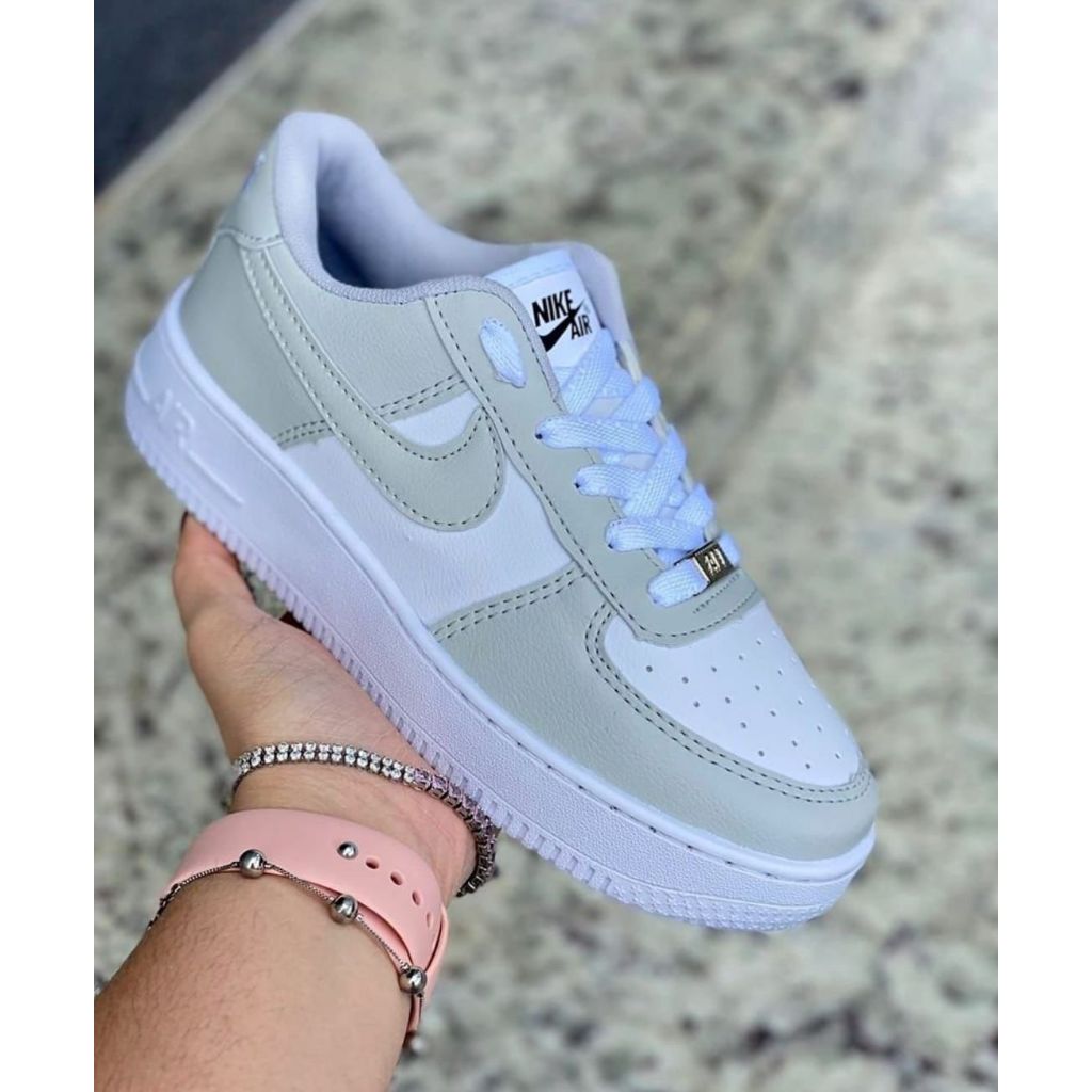 Tênis force Masculino e Feminino, Casual Promoção Envio rápido Branco / Cinza