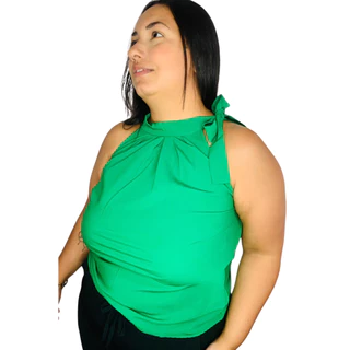 Regata Feminina Gola Alta com Laço no pescoço Duna Não Amassa Moda plus size