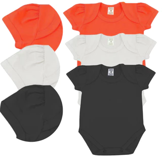 Kit 3 Manga Princesa - bufante- Vermelho Preto Branco Body de Bebê tecido leve 100% Algodão