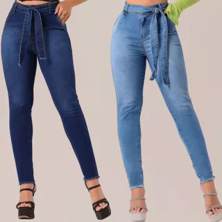 Calça Jeans Feminina Com Cinto Skinny Cos Alto Modelo Levanta Bumbum Com Elastano Calça Feminina Jeans