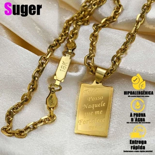 Moda Colar Corrente de Masclino Gominho Pingente Tudo Posso de ouro 18 Dourado Presente para mulhere