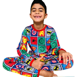 PIJAMA INFANTIL MENINO-MENINA 1 AO 10 ANOS Personagens e Heróis manga longa e calça você escolhe a