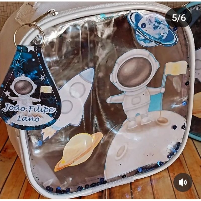 Bolsinha personalizada maletinha aquário transparente astronauta