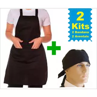 Kit 2 Aventais copa + 2 bandanas oxford 100% poliéster
