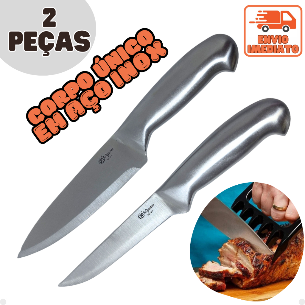 Kit 2 Facas Peixeira e Desossa Cabo e Lâmina em Aço Inox - Entre as melhores Facas de Cozinha