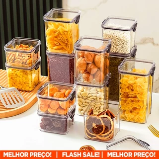 Pote Hermético Acrílico Organizador Slim Click Tampa Trava Com Alta Vedação Em Silicone Empilhável Organiza Cozinha Armário Porta Mantimentos Casa Utilidade Multiuso - ENVIO IMEDIATO