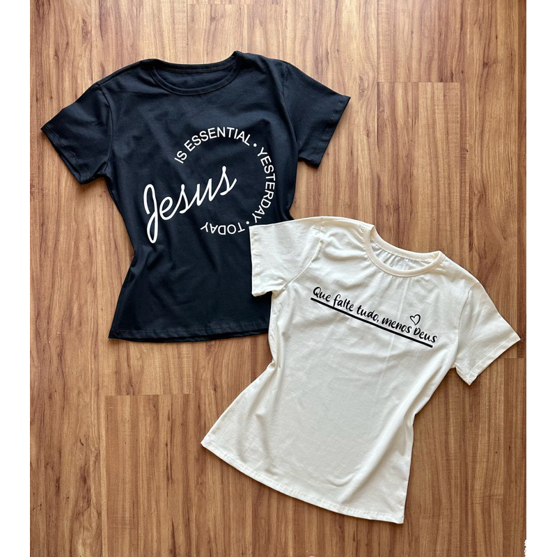 Blusa Feminina T-shirt Premium Preta e Branca 100% algodão Jesus-Deus / Envios Imediatos