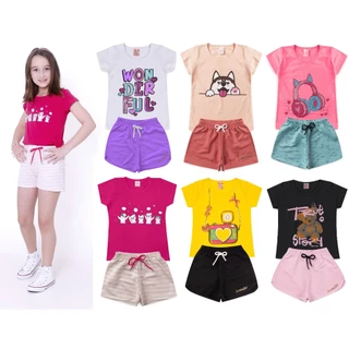 Kit Com 3 Conjunto Infantil Feminino Roupa De Criança Para Menina Baby Look e Short L27