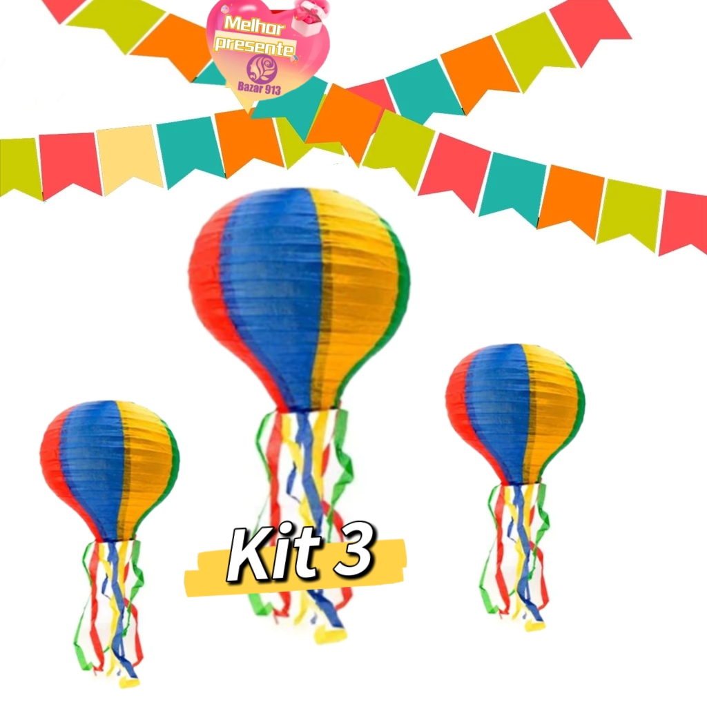 Kit 3 Enfeite Festa Junina Balão Redondo 30cm (1) Decoração Arraial Juliana