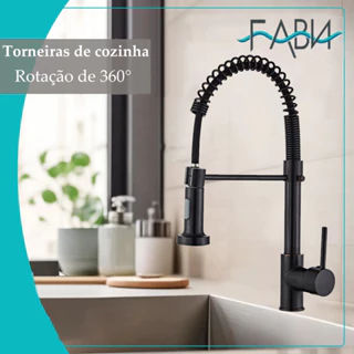 Torneira de cozinha de aço inoxidável preta quente e fria de bancada FABN