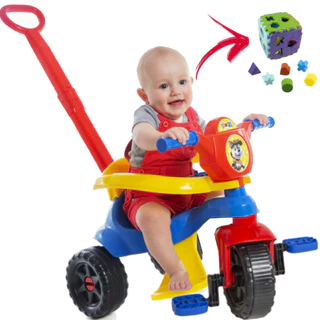 Motoca Menino Completo Reforçada + Cubo Educativo Triciclo Velotrol Certificado Inmetro