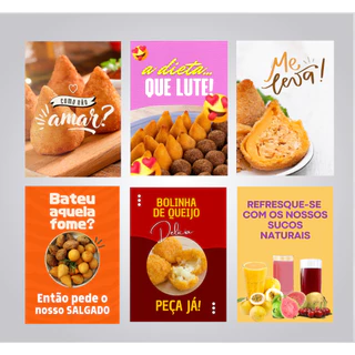 Kit Quadros Coxinha Salgados Suco KIbo Lanchonete 6 Peças 20x28cm