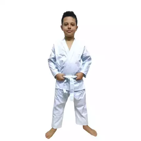 Kimono karatê infantil, brim liso reforçado, acompanha faixa branca