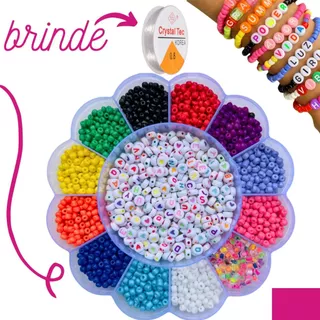 Kit Miçangas de vidro infantil pulseira colar + Silicone Completo colorido entremeio aprox 2600 pçs