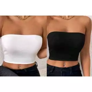 KIT CROPPED TOP FAIXA TOMARA QUE CAIA, PRAIA, BLOGUEIRA, CONTÉM DUAS PEÇAS: PRETO E BRANCO