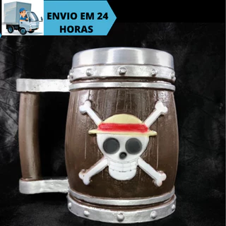 Caneca/Copo Barril Caveira One Piece 3D Resina 300Ml