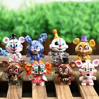 KIT 8 Bonecos Fnaf Decoração Action Figure Jogo Personagem Freddy Freddie Chicca Foxy Bonnie Friday Night at Freddy's