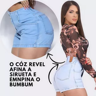 Short jeans Blogueira Cós Revel Cintura Alta Blogueira Bermuda Feminina Modeladora Bolso Faca